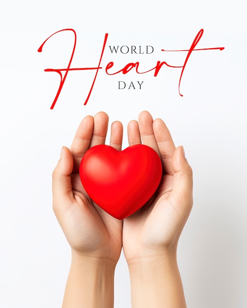 PSD wereldhartdag sociale media posterontwerp met hand met hartachtergrond