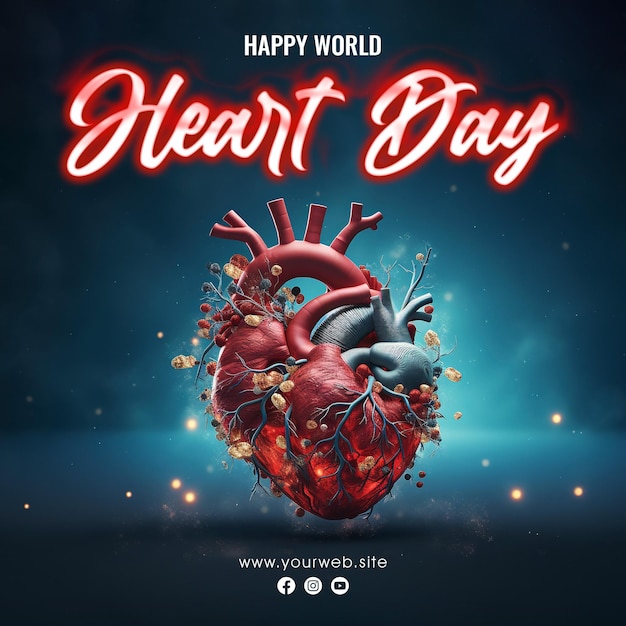PSD wereldhartdag sociale media posterontwerp met hartanatomieachtergrond