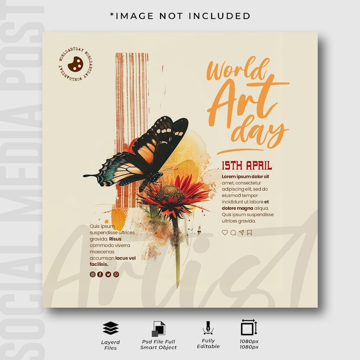PSD wereldkunstdag instagram social media post design template