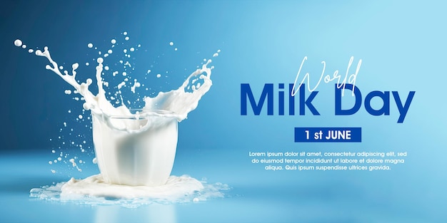 PSD wereldmelkdag poster met melk splash achtergrond