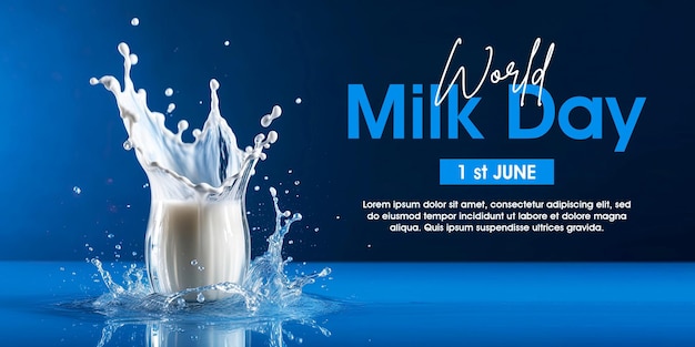 Wereldmelkdag poster met melk splash achtergrond