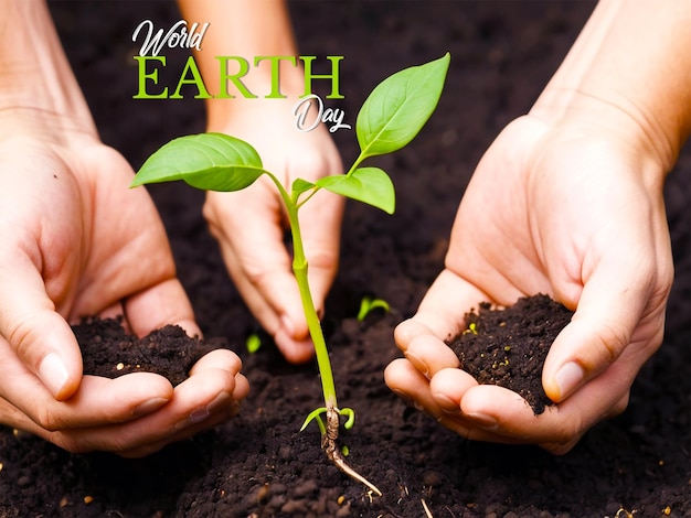 Wereldmilieudag met planten die in handen groeien
