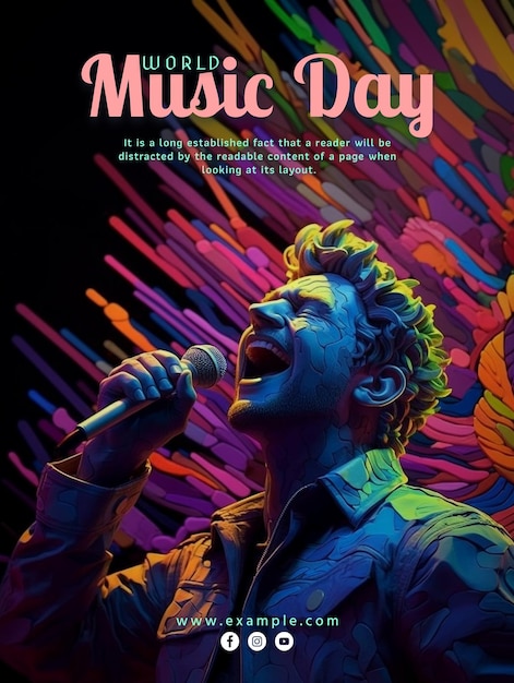 Wereldmuziekdag concept poster gelukkige wereldmuziekdag en wereldmuziekdag conceptsjabloon psd