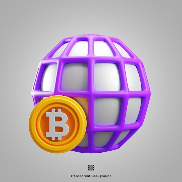 Wereldwijde bitcoin 3d-pictogramillustratie