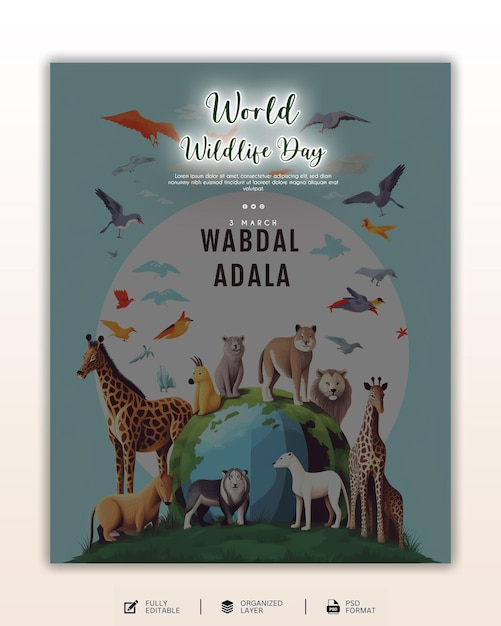 PSD wereldwilde dieren dag grafische en sociale media ontwerp sjabloon