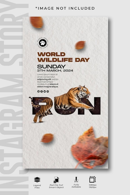 PSD wereldwilde dieren dag instagram story ontwerp sjabloon