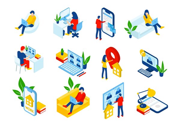 PSD werk van huis isometric psd icons (iconen voor het werken thuis)