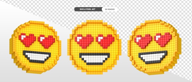 Wesoła Miłość Emoji Pixel Art Render 3d Z Przezroczystym Tłem