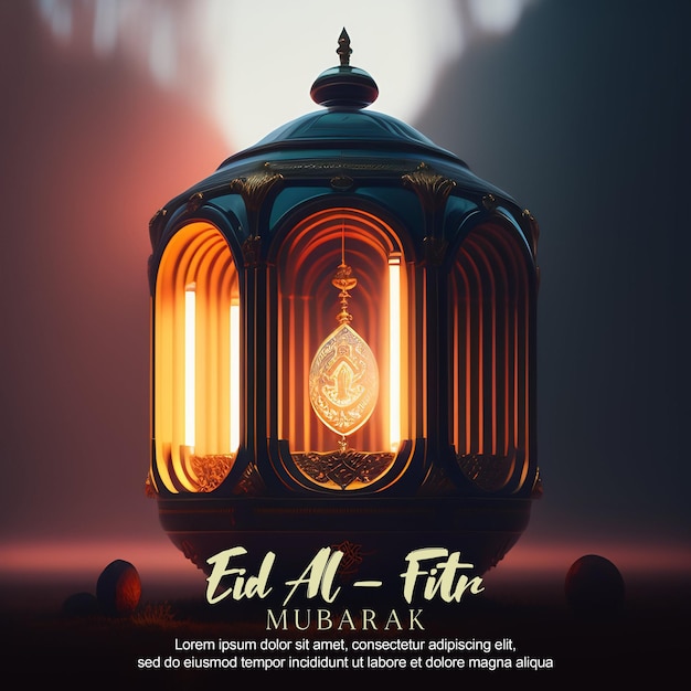 Wesoły plakat Eid alFitr na tle lampionów