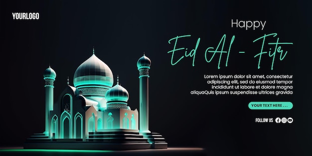 Wesoły Sztandar Eid Alfitr Z Tłem Meczetu