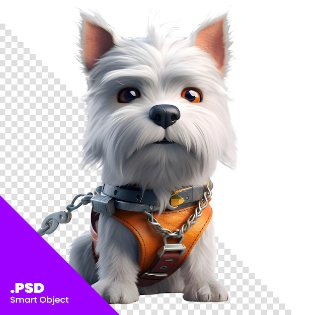 PSD Собака вест-хайленд-уайт-терьер в кожаным ремнях 3d рендеринг psd шаблон