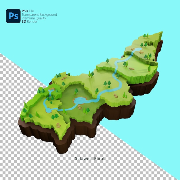 PSD west-sulawesi 3d-kaart in indonesië 2