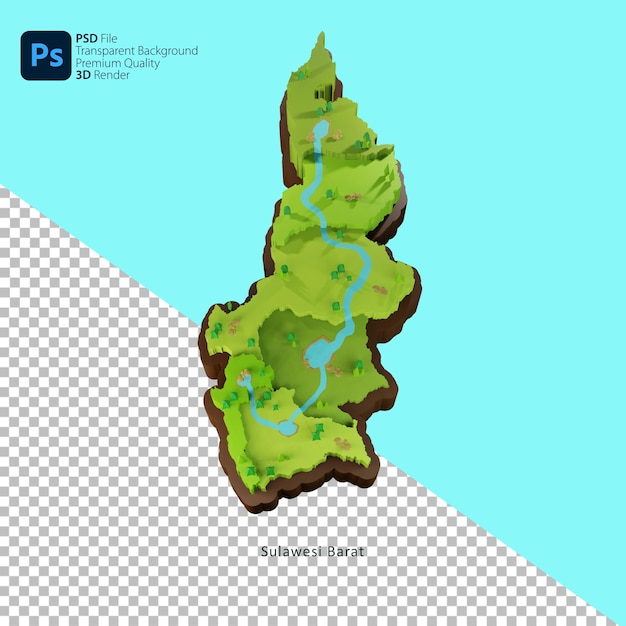 PSD west sulawesi 3d mapa w indonezji