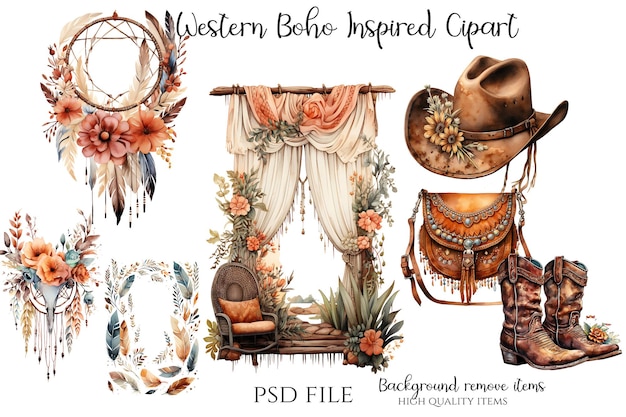 PSD clipart ispirata al boho occidentale