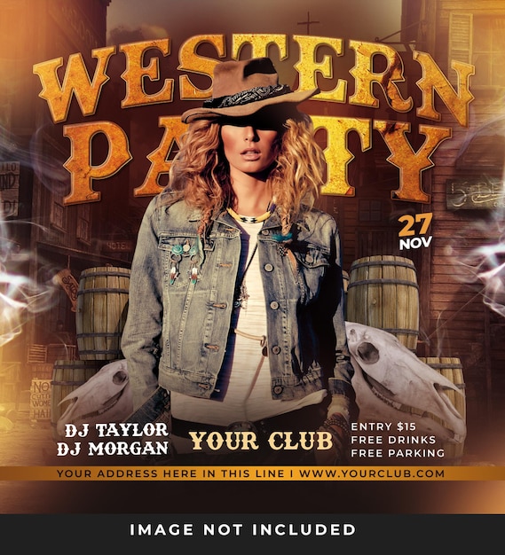 PSD western party flyer psd шаблон