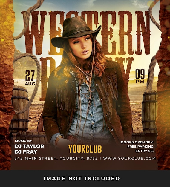 PSD western party flyer psd template