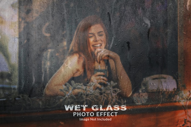 Wet window glass photo effect mockup