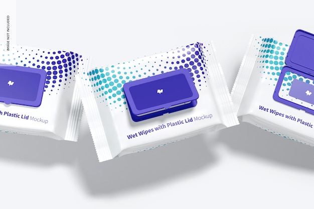 Wet Wipes Large Packaging with Plastic Lid Mockup, Falling