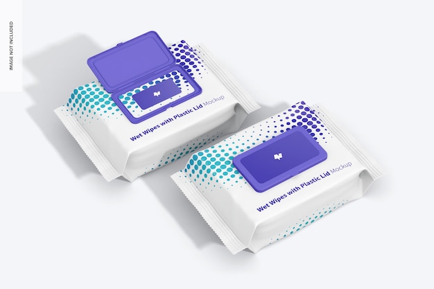 Wet wipes large packaging with plastic lid mockup, right view