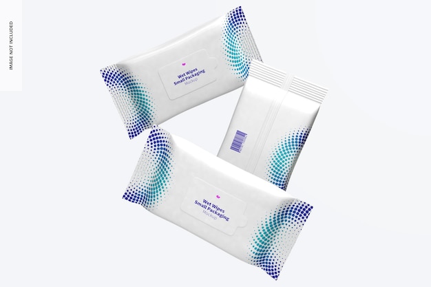 PSD wet wipes small packaging mockup, floating