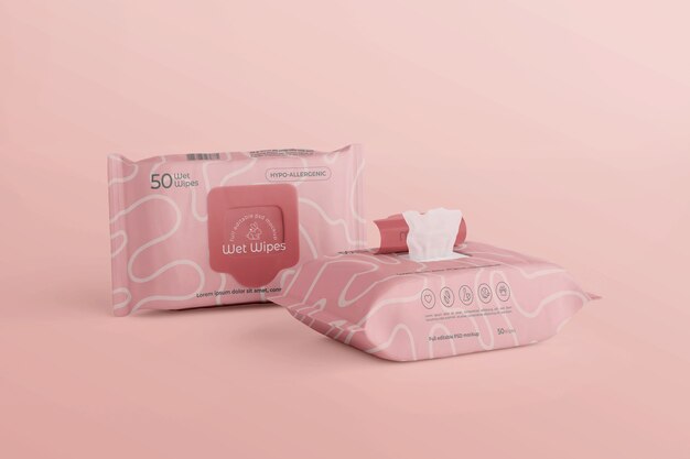 PSD wet wipes with mock-up packaging