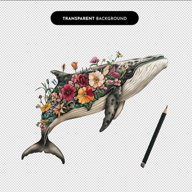 PSD whale sketch isolated on a transparent background