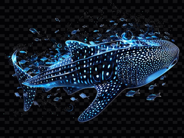 PSD a whale with a blue tail on a black background