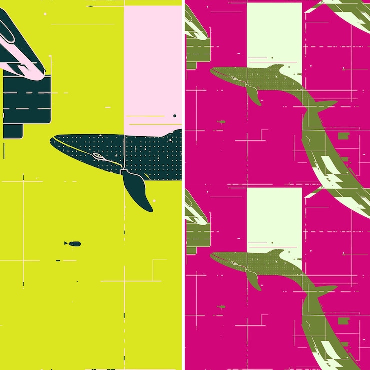 PSD whale with massive silhouette geometric minimal design and s nature pattern vector designs
