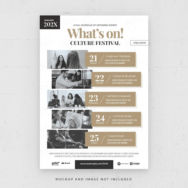 PSD what's on culture event schedule poster flyer template in psd