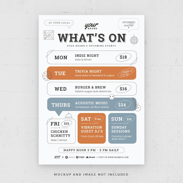 What's on food event schedule poster flyer template in psd