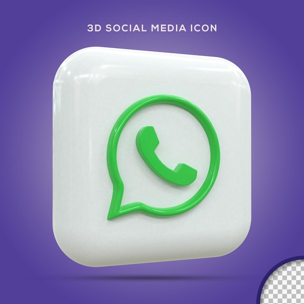 Icona whatsapp 3d social media icona 3d lucida colorata rendering 3d per la composizione