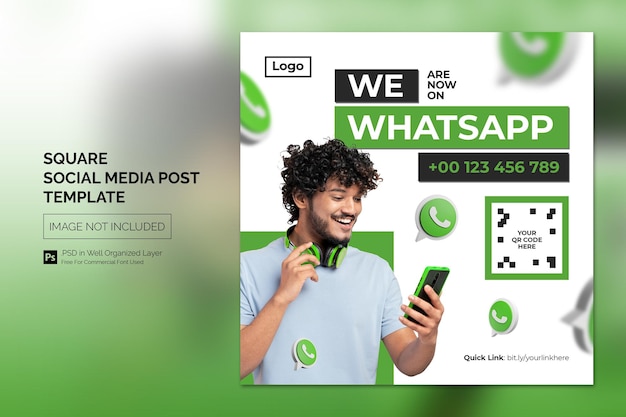 Whatsapp contact call center banner square modello di pubblicità per post sui social media