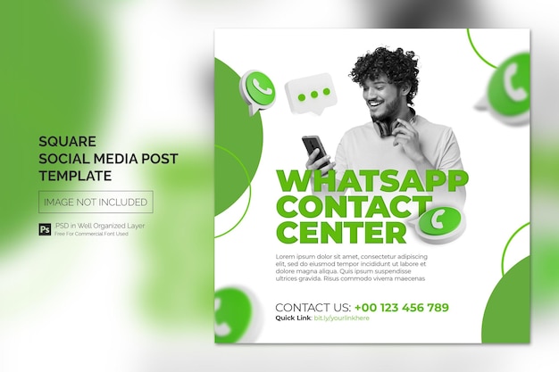 Whatsapp contact call center banner square modello di pubblicità per post sui social media