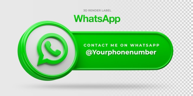 Whatsapp contact me banner 3d render label isolated on white background