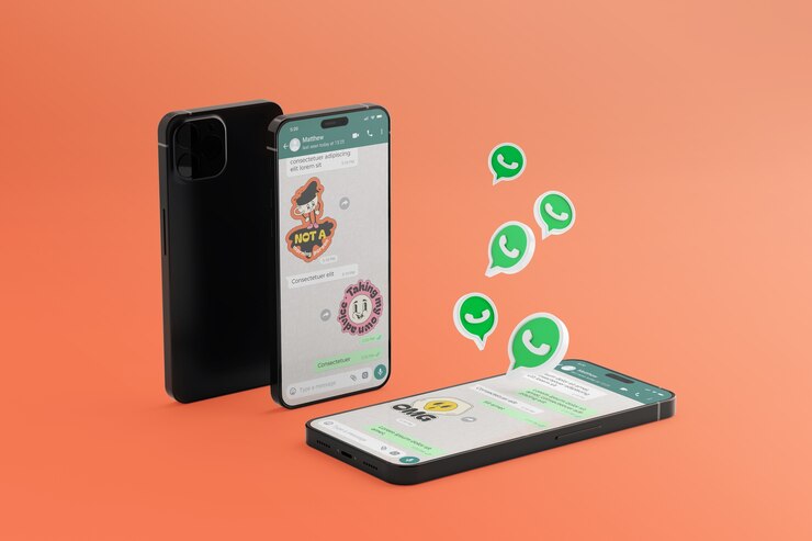 PSD whatsapp conversation interface mock-up on smartphone