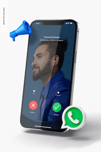 PSD whatsapp device screen mockup, right view