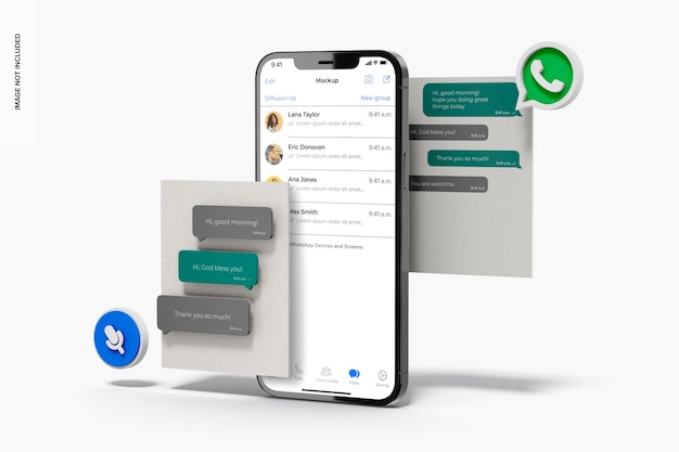 PSD dispositivo whatsapp con icone mockup