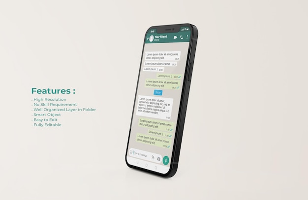 เทมเพลตอินเทอร์เฟซ Whatsapp บนโมเดลจำลองโทรศัพท์มือถือ