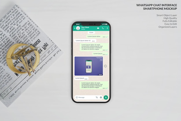Modello di interfaccia whatsapp su mock up di smartphone