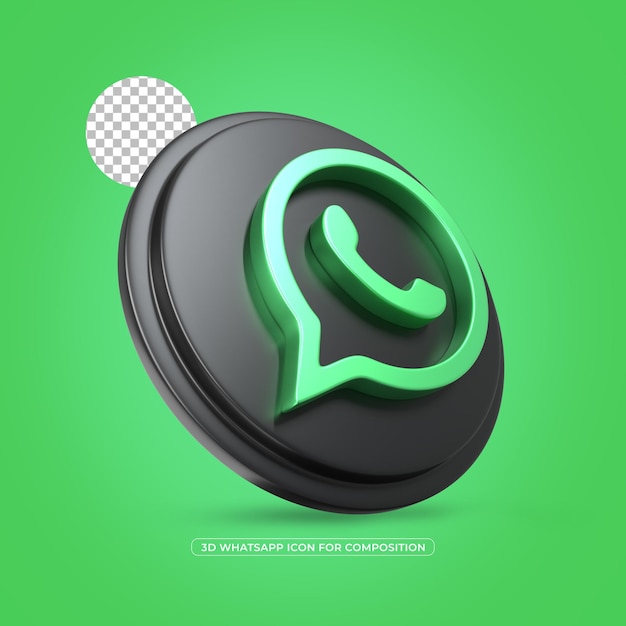 PSD whatsapp isolated green metallic icon 3d rendered