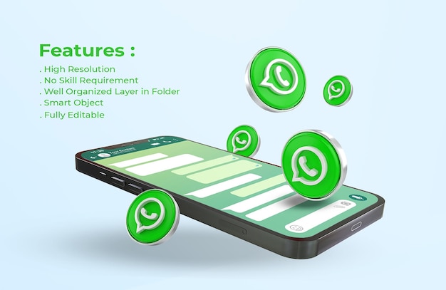 Whatsapp on mobile phone mockup icon 3d