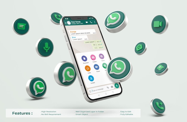 PSD silver mobile phone mockup의 whatsapp