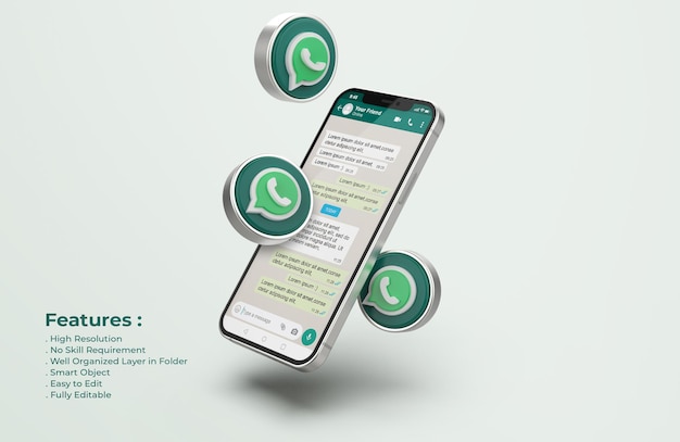 Silver Mobile Phone Mockup의 Whatsapp