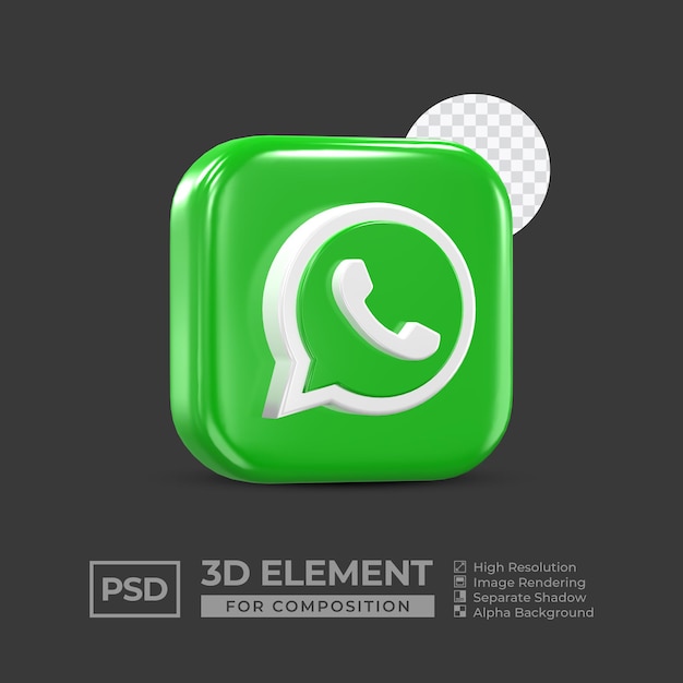 Whatsapp-pictogram 3d render-element voor compositie premium psd