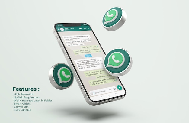 Whatsapp on silver mobile phone mockup