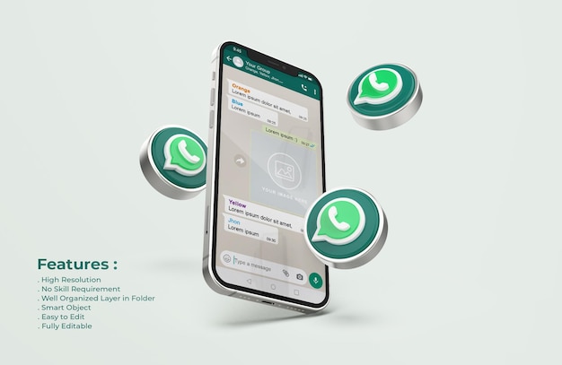 Whatsapp on silver mobile phone mockup