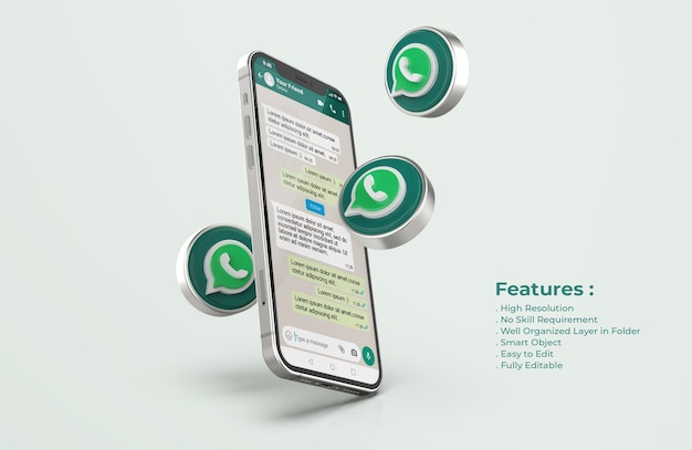 PSD whatsapp on silver mobile phone mockup