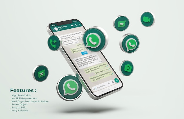 PSD whatsapp on silver mobile phone mockup