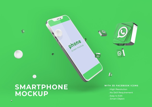 PSD whatsapp su silver mobile phone mockup