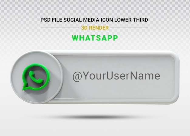 Значок социальных сетей whatsapp нижний третий баннер в стиле 3d-рендеринга, цвет белый